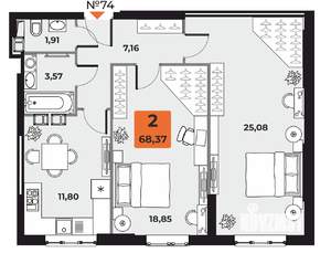 2-к квартира, вторичка, 68м2, 14/23 этаж