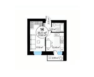 1-к квартира, вторичка, 39м2, 4/18 этаж