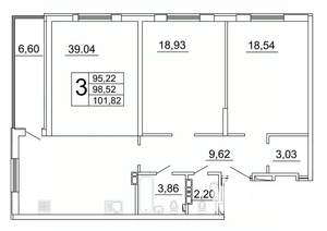 3-к квартира, строящийся дом, 102м2, 4/27 этаж