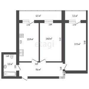 2-к квартира, вторичка, 61м2, 2/10 этаж
