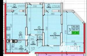 3-к квартира, сданный дом, 84м2, 3/25 этаж