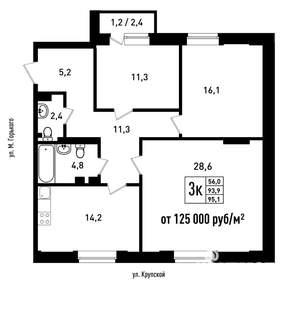 3-к квартира, вторичка, 95м2, 5/6 этаж