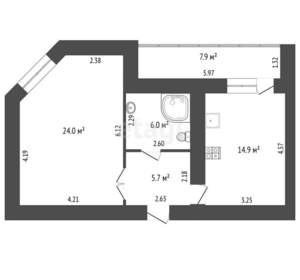 1-к квартира, вторичка, 59м2, 9/16 этаж