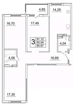 3-к квартира, строящийся дом, 96м2, 5/27 этаж