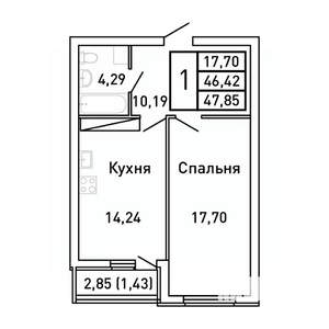 1-к квартира, вторичка, 48м2, 21/25 этаж