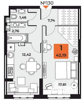 1-к квартира, вторичка, 42м2, 23/23 этаж