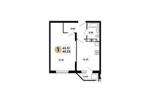1-к квартира, строящийся дом, 45м2, 18/25 этаж