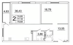 2-к квартира, строящийся дом, 80м2, 15/27 этаж