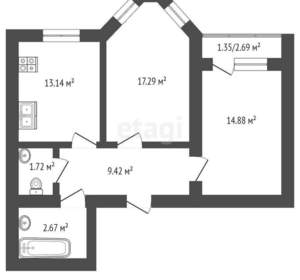 2-к квартира, вторичка, 61м2, 12/17 этаж