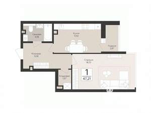 1-к квартира, вторичка, 47м2, 2/17 этаж