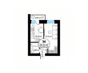 1-к квартира, вторичка, 36м2, 2/18 этаж