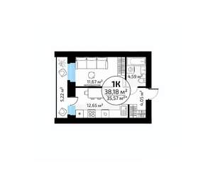 1-к квартира, вторичка, 38м2, 16/18 этаж