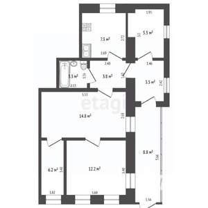 3-к квартира, вторичка, 65м2, 1/2 этаж
