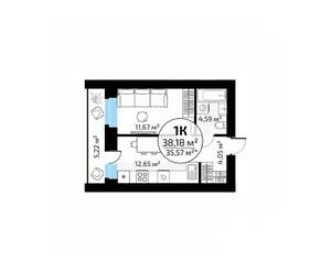 1-к квартира, вторичка, 38м2, 9/18 этаж