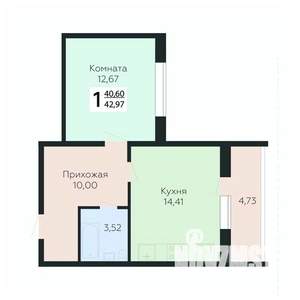 1-к квартира, строящийся дом, 43м2, 4/10 этаж