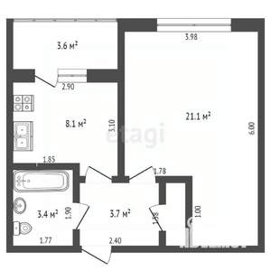1-к квартира, вторичка, 39м2, 5/5 этаж