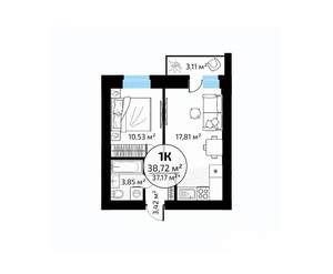 1-к квартира, вторичка, 37м2, 1/18 этаж