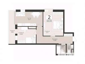 2-к квартира, вторичка, 64м2, 13/17 этаж