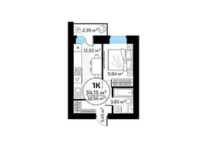 1-к квартира, вторичка, 34м2, 8/18 этаж