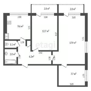 3-к квартира, вторичка, 57м2, 8/10 этаж