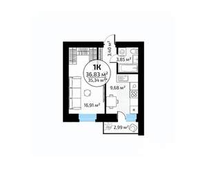1-к квартира, вторичка, 37м2, 10/18 этаж