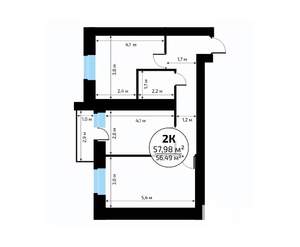 2-к квартира, вторичка, 58м2, 12/18 этаж