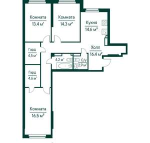 3-к квартира, строящийся дом, 91м2, 3/29 этаж