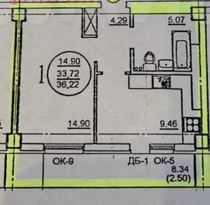 1-к квартира, вторичка, 44м2, 3/17 этаж