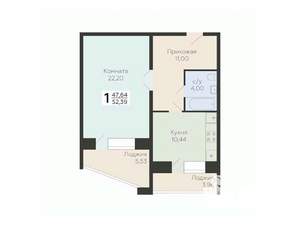 1-к квартира, строящийся дом, 52м2, 5/12 этаж
