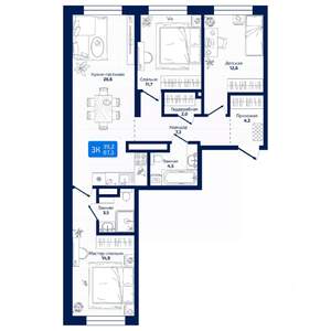 3-к квартира, вторичка, 87м2, 10/19 этаж