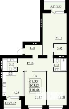 3-к квартира, строящийся дом, 110м2, 2/8 этаж