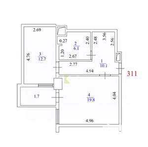 1-к квартира, вторичка, 49м2, 11/25 этаж
