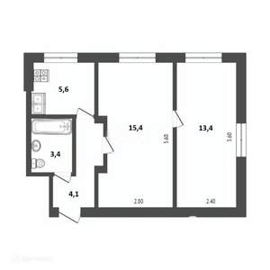 2-к квартира, вторичка, 43м2, 1/3 этаж