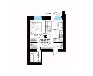 1-к квартира, вторичка, 44м2, 18/18 этаж