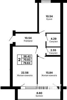 2-к квартира, вторичка, 80м2, 2/5 этаж