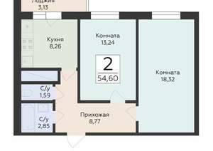 2-к квартира, вторичка, 55м2, 11/24 этаж