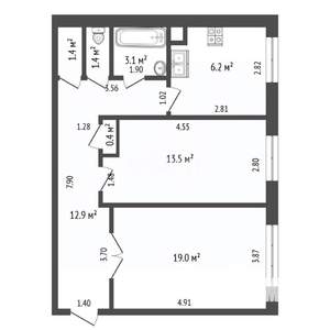 2-к квартира, вторичка, 59м2, 5/5 этаж
