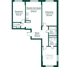 3-к квартира, строящийся дом, 102м2, 6/29 этаж
