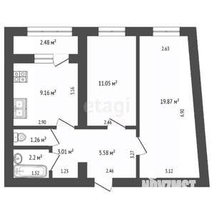 2-к квартира, вторичка, 57м2, 7/17 этаж
