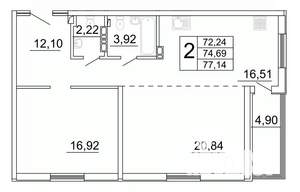 2-к квартира, вторичка, 77м2, 5/27 этаж