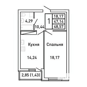 1-к квартира, вторичка, 49м2, 3/25 этаж