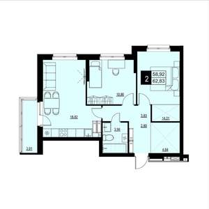 2-к квартира, вторичка, 61м2, 13/23 этаж