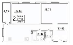 2-к квартира, строящийся дом, 80м2, 16/27 этаж