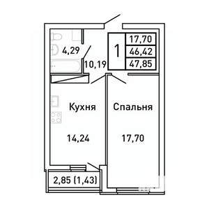 1-к квартира, вторичка, 48м2, 18/25 этаж