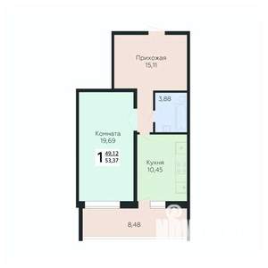 1-к квартира, строящийся дом, 47м2, 8/10 этаж