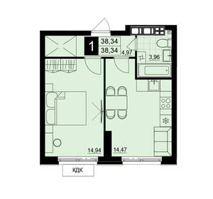 1-к квартира, строящийся дом, 38м2, 3/15 этаж
