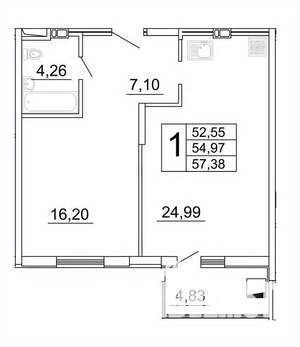 1-к квартира, строящийся дом, 57м2, 7/27 этаж