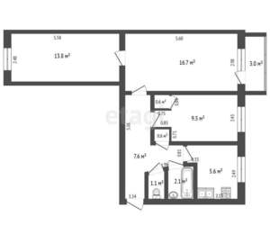 3-к квартира, вторичка, 59м2, 4/5 этаж