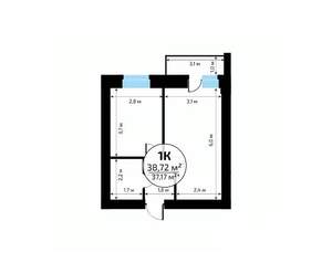 1-к квартира, вторичка, 39м2, 16/18 этаж