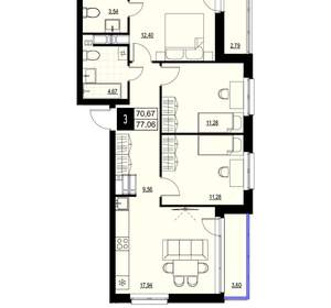 3-к квартира, вторичка, 74м2, 9/18 этаж